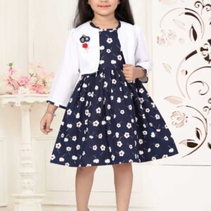 Babywish Girls Full Sleeve Floral Frock with Matching Jacket, Knee Length Cotton Party Dress, Floral Print Wedding Outfit for Birthday, Festival & Special Occasions, Color Pink, Age 1-12 Years Babywish