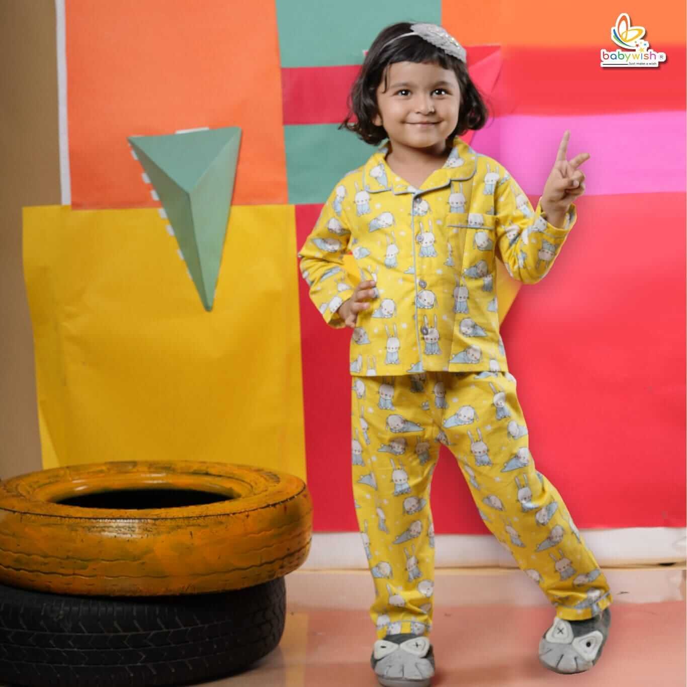 Kids Sleepsuit for Baby Boy’s and Girl’s Topwear and Pajamas Set Long Sleeve Sleepwear Baby Clothing Sets - Bunny Print