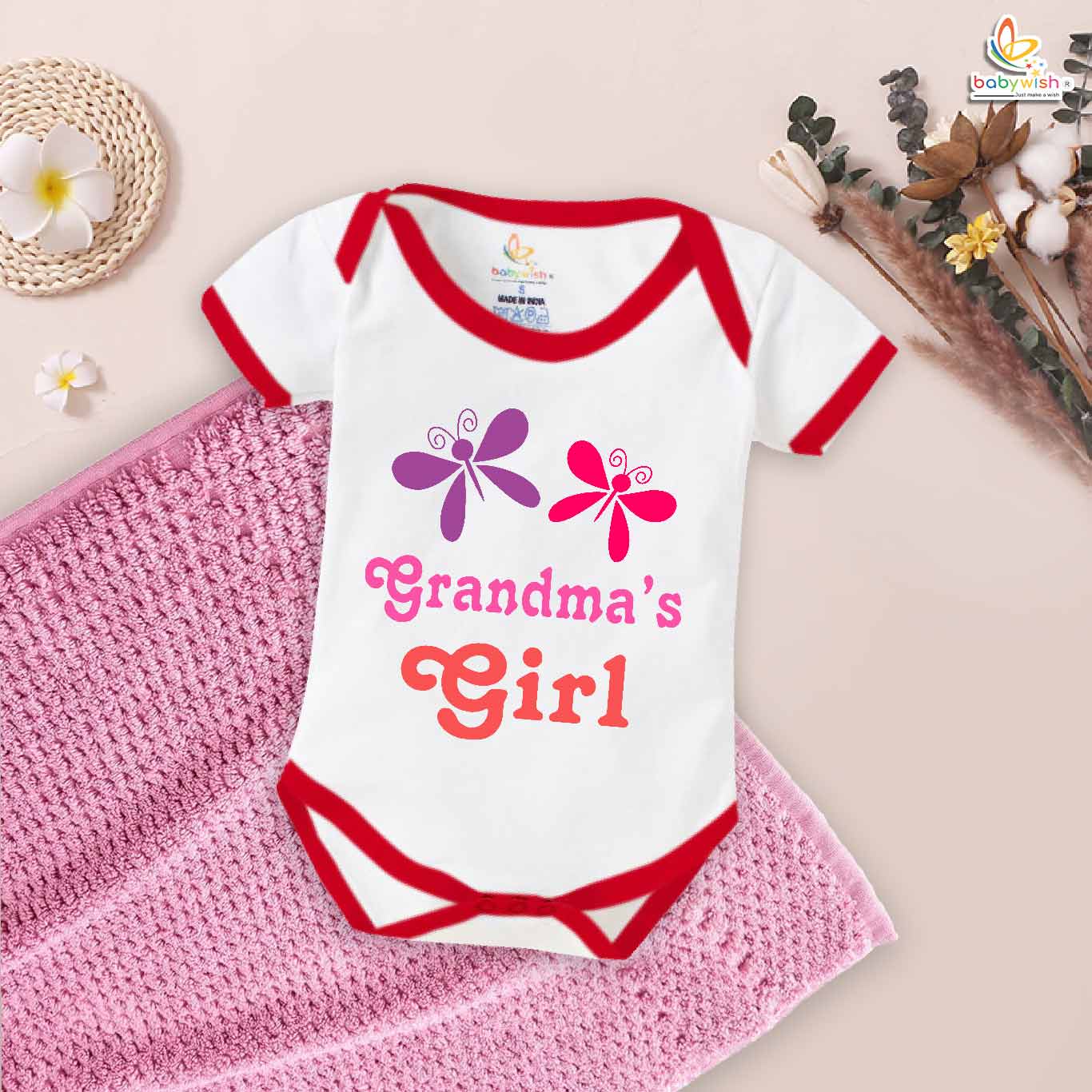 "Grandma’s Girl" Butterfly Printed Baby Onesie for Girls (0-3 Months & 3-6 Months, 6-9 Months & 9-12 Months)