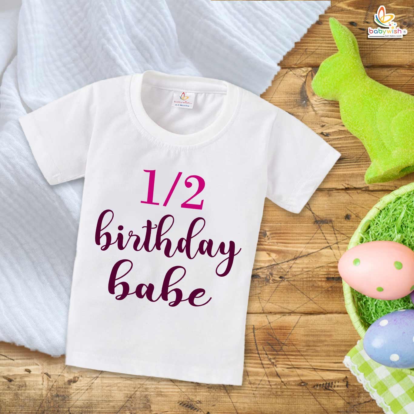 1/2 BDAY Babe T-Shirt – My First Half Birthday Outfit for 6 Month Baby Girls – Cute 1/2 Birthday Shirt with Trendy Design – Babywish