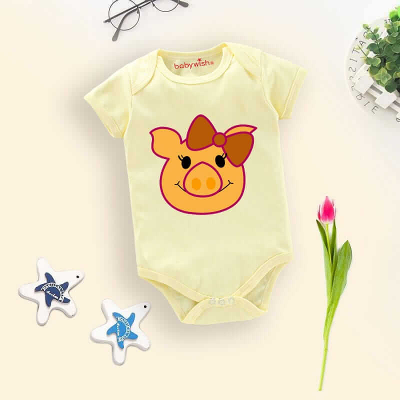 Cute Pig Face Print Baby Girl Cotton Onesie Romper Bodysuit Soft Breathable Half Sleeve Newborn Infant Clothing Snap Button Casual Wear White 0-12 Months | Babywish - Image 4