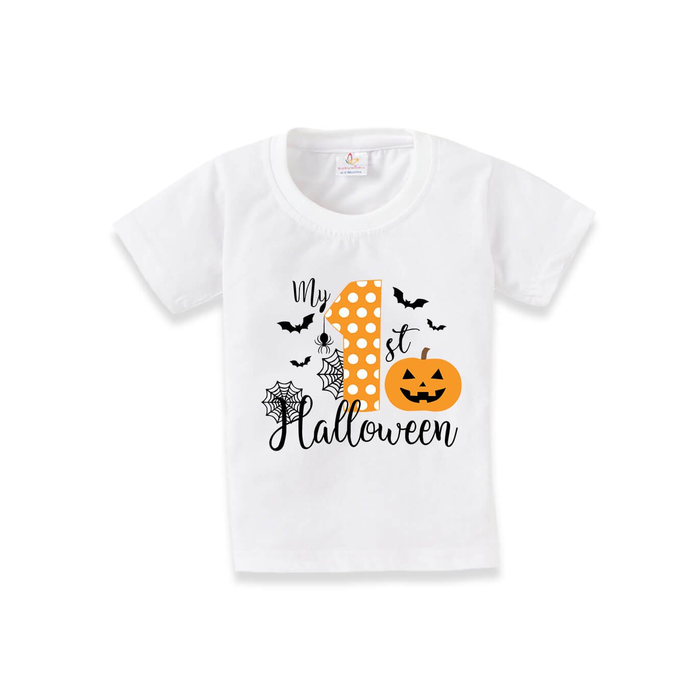 My First Halloween Baby T-Shirt – Spiderweb and Pumpkin Print Halloween Shirt for Newborn Infant Toddler Boys and Girls – Babywish