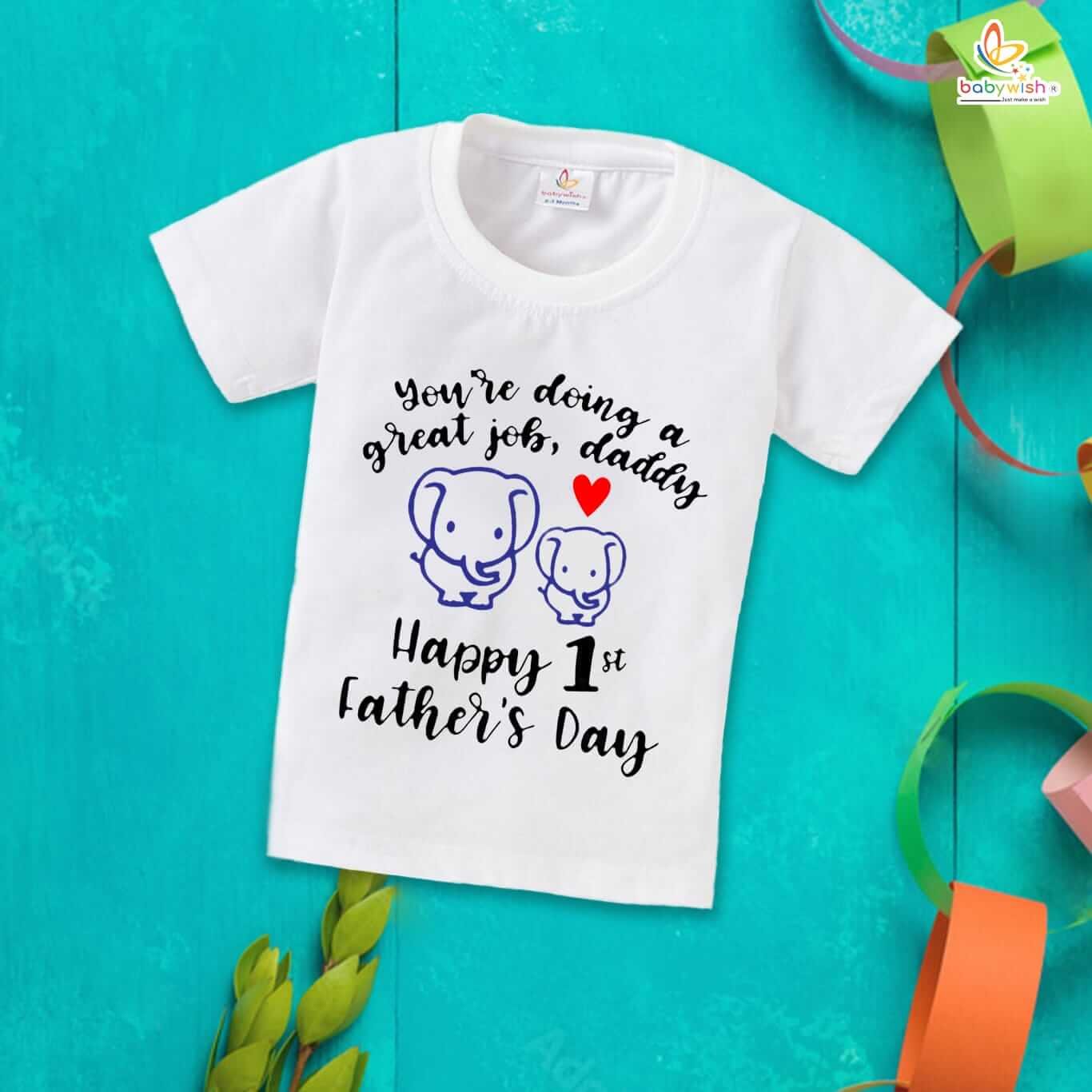 Happy 1st Fathers Day T-Shirt for Kids – Unisex Half Sleeve Topwear for Boys & Girls | Cute First Fathers Day Gift from Baby or Toddler | Babywish