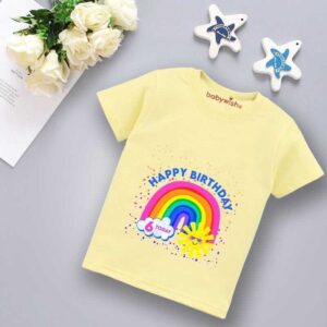 Babywish Rainbow Theme Birthday Kids T-Shirt Soft Cotton Baby Tee Cute Party Wear for Boys Girls Printed Summer Casual Outfit Lemon Pink White 6-12 Months to 1-12 Years