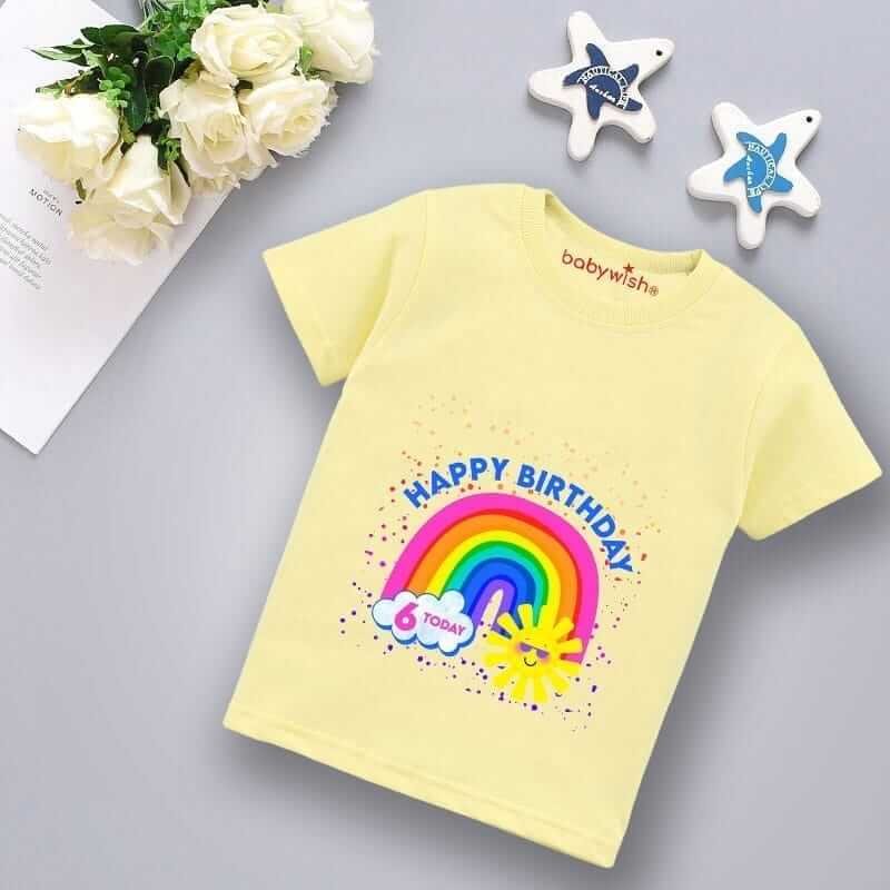 Printable Family T-shirt for Kids Clothes Unisex Newborn Topwear Outfit Cotton Tshirt Half Sleeve Round Neck Dress for Boy n Girl "Happy Birthday 6th Day"