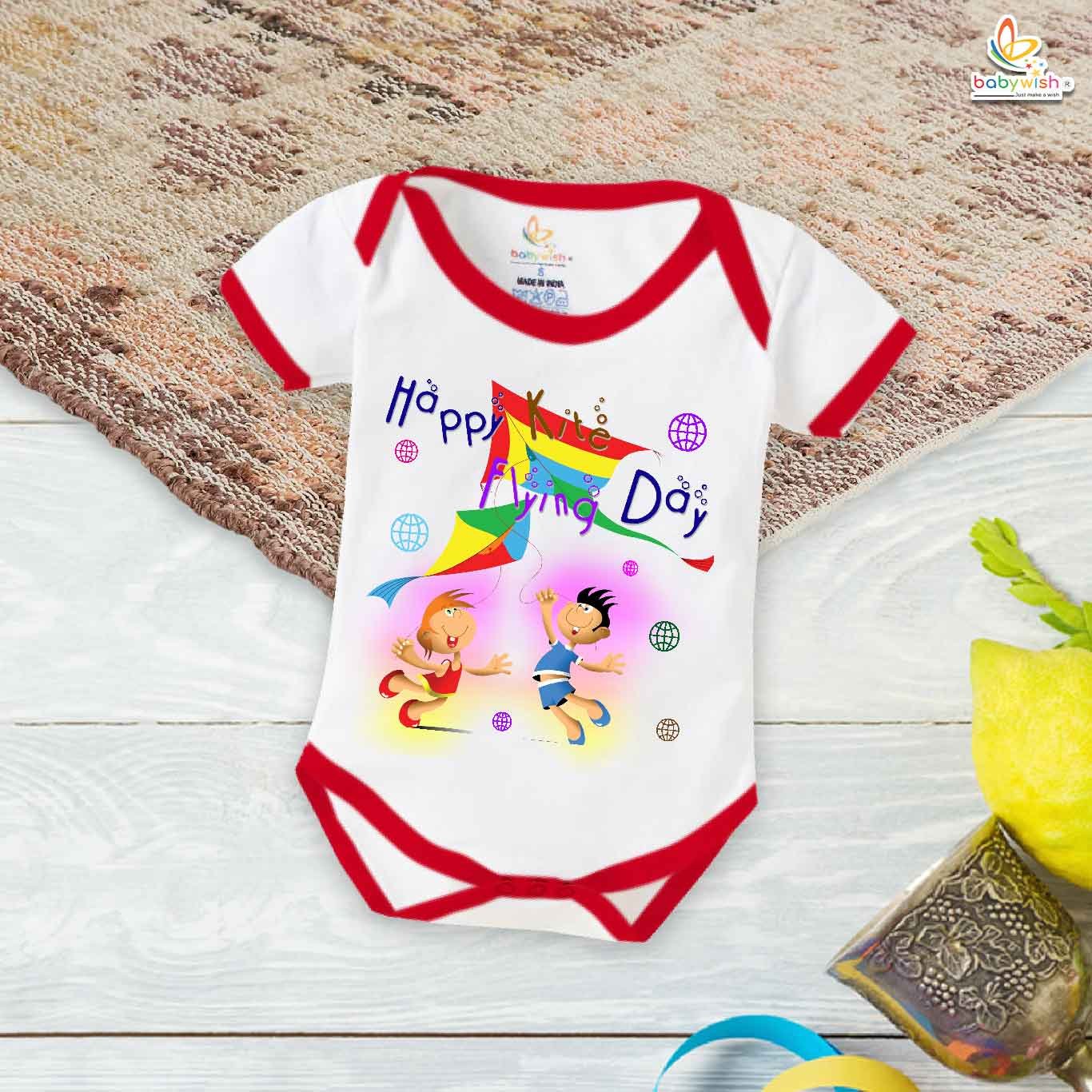 Happy Kite Flying Day – My First Makar Sankranti Baby Romper & Bodysuit for Newborns | Festive Baby Clothes for Sankranti | Babywish