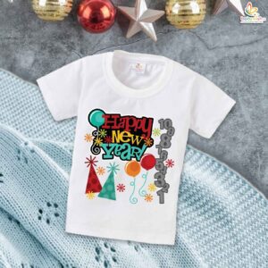 New Year T-shirt My First New Year T-shirt Happy New Year Numeric Print | Cute Baby Outfit for Boys & Girls | Cotton Half Sleeve Round Neck Topwear for First New Year Party & Celebration – Babywish