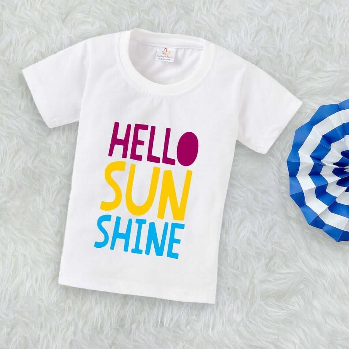 Printable Family T-shirt for Kids Clothes Unisex Newborn Topwear Outfit Cotton Tshirt Half Sleeve Round Neck Dress for Boy n Girl "Hello Sun"
