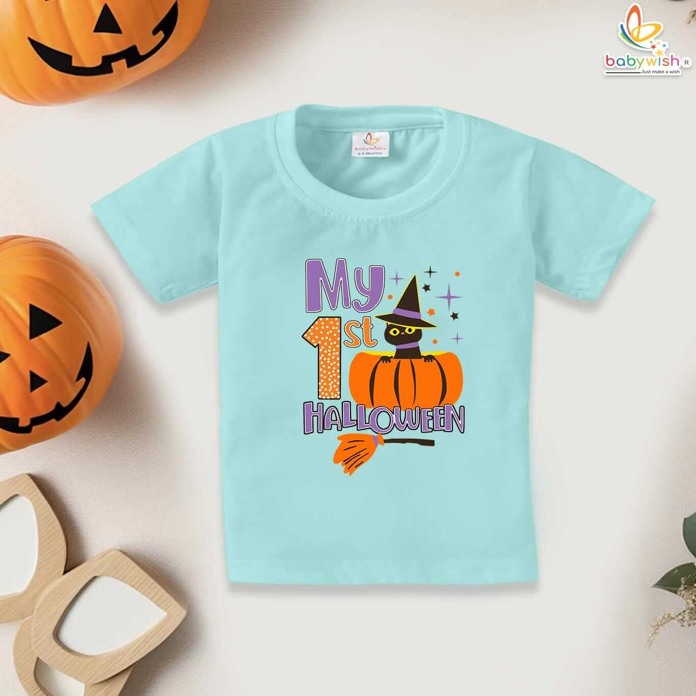 My First Halloween Baby T-Shirt – Cute Bat and Pumpkin Head Print Halloween Shirt for Newborn Infant Toddler Boys and Girls – Babywish