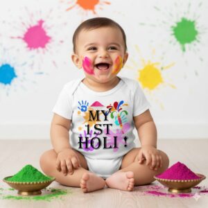 Celebrate first Holi in a cute holi romper