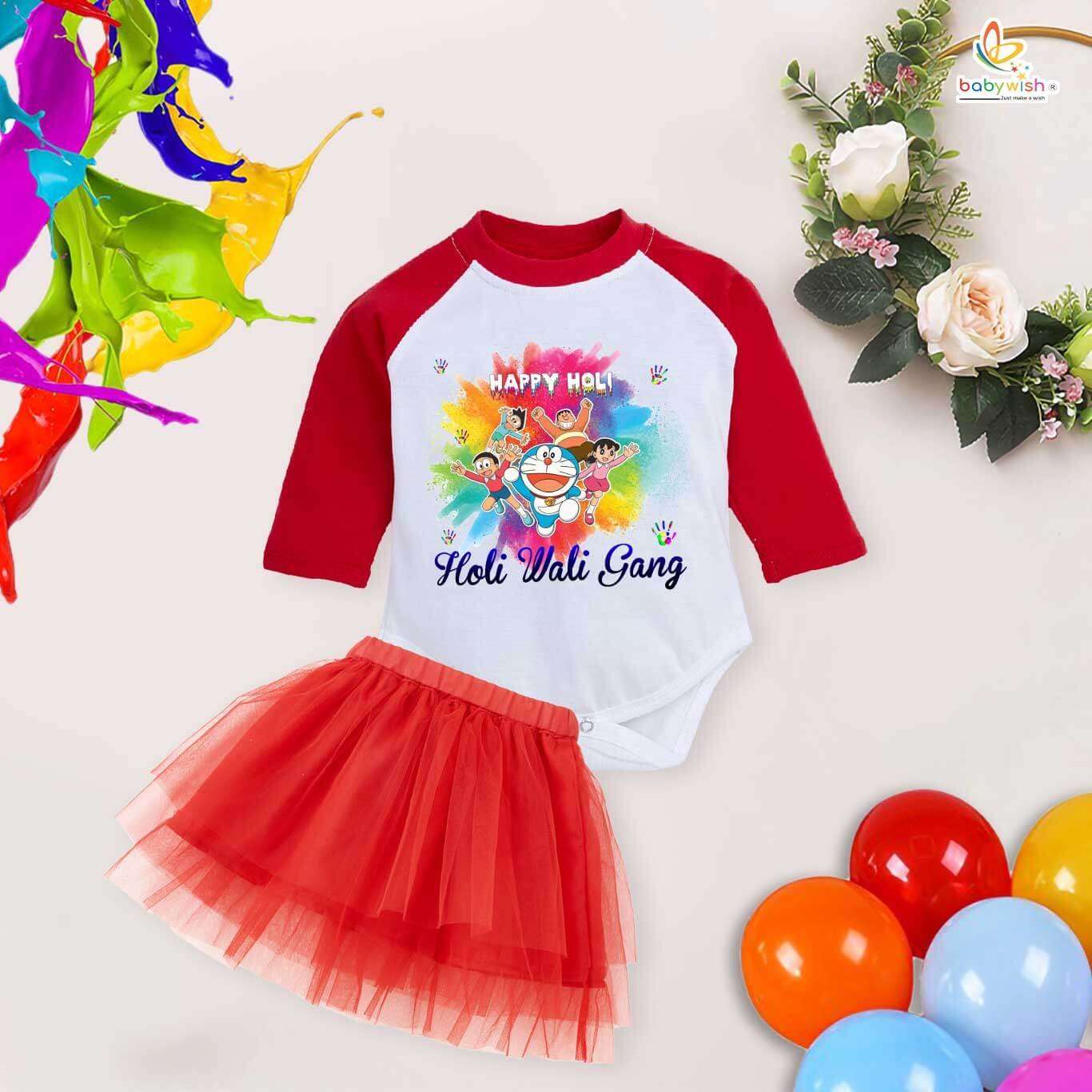 Newborn girls tutu skirt Full Sleeve romper Holi print onesies bodysuits for baby 0 to 12 months