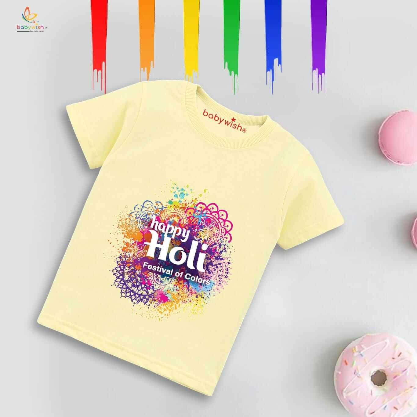 Holi T-shirt for Kids – Unisex Holi Topwear Outfit, Printed Half Sleeve Tee “Festival Of Color,” Colorful Fun Dress for Boys & Girls
