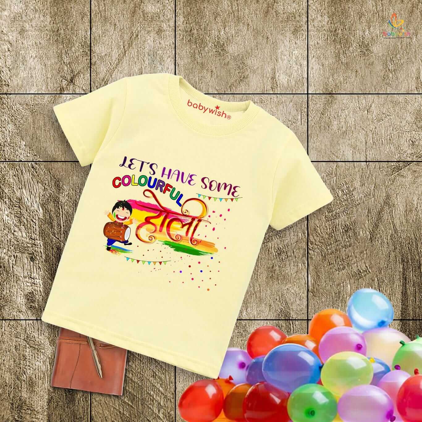 Holi T-shirt for Kids – Unisex Holi Topwear Outfit, Printed Half Sleeve Tee “Let's Have Some Colorful Festival,” Fun Dress for Boys & Girls