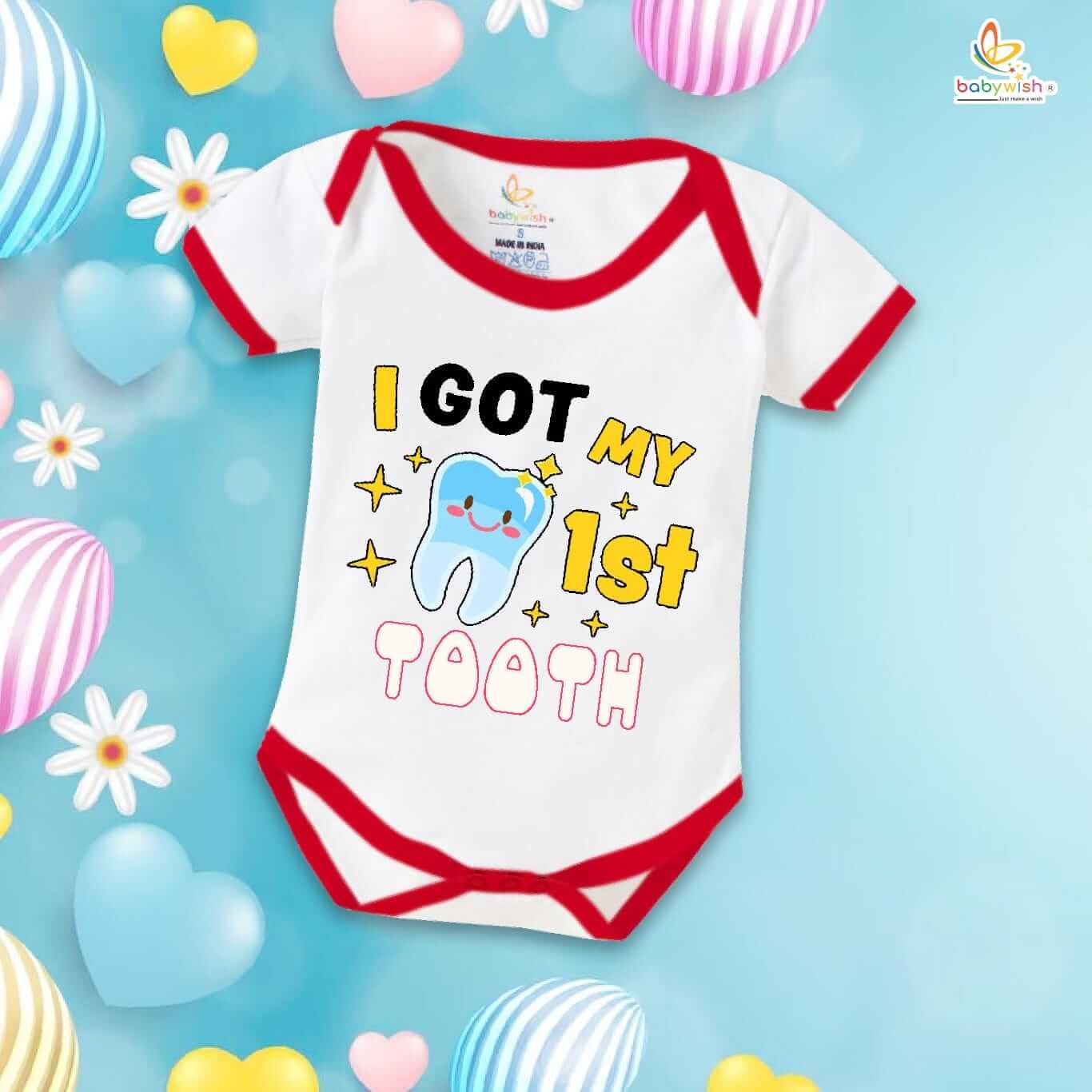 I Got My First Tooth Romper – Shiny “My First Tooth” Milestone Bodysuit for Babies | Soft Cotton Outfit for Boys & Girls – Babywish