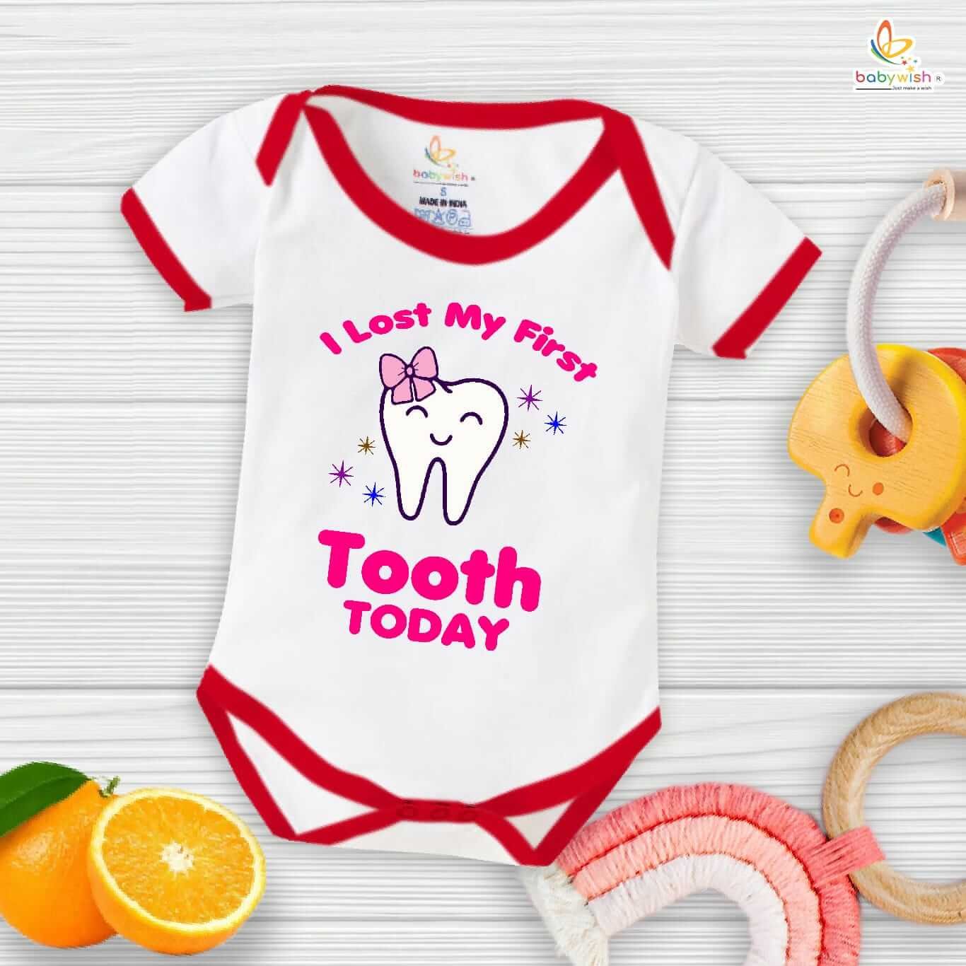 I Lost My First Tooth Today Baby Romper – My First Tooth Milestone Bodysuit for Newborn & Infant | Cute Tooth Loss Outfit – Babywish