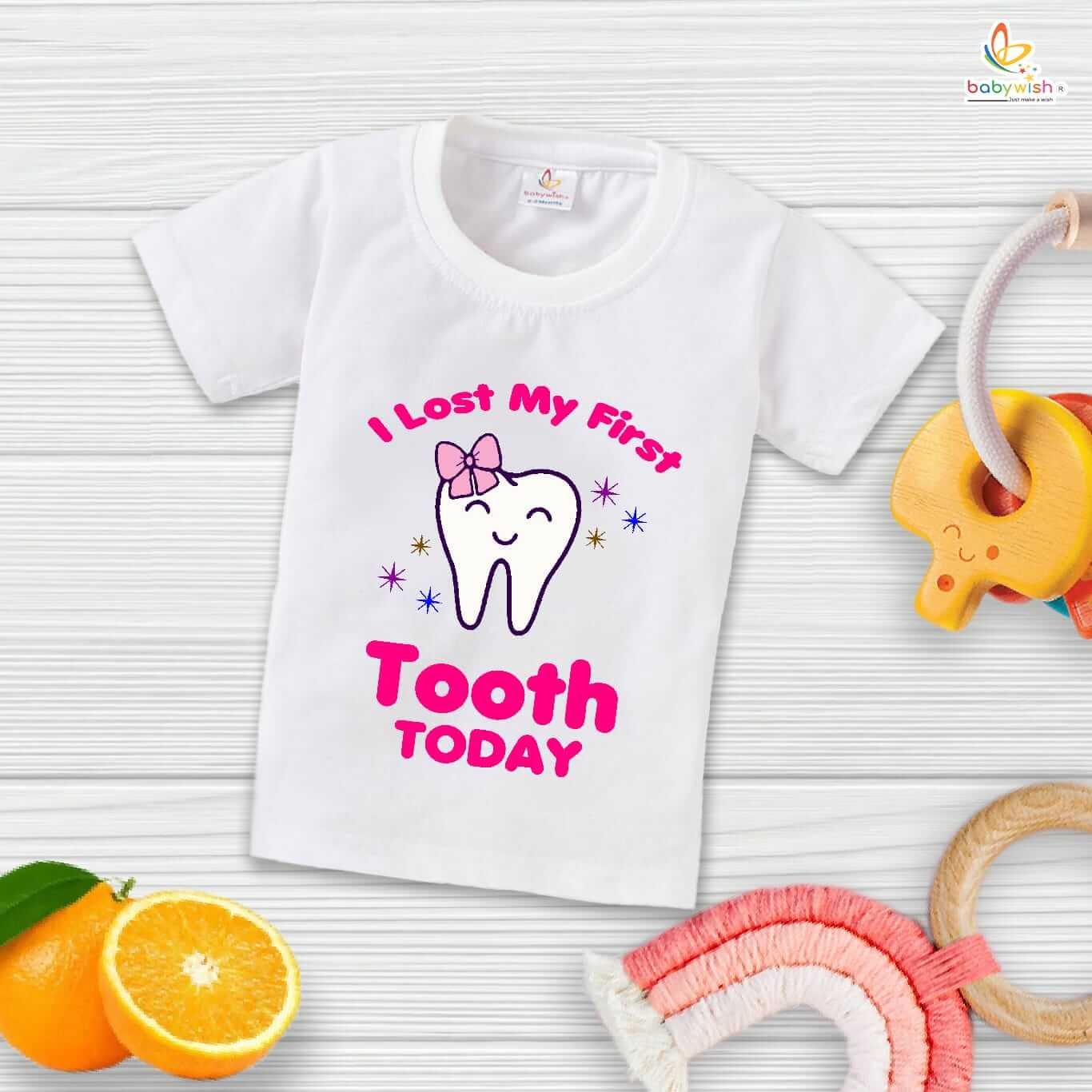I Lost My First Tooth Today Baby T-Shirt – My First Tooth Milestone T-Shirt for Newborn & Infant | Cute Baby Outfit for Tooth Loss – Babywish