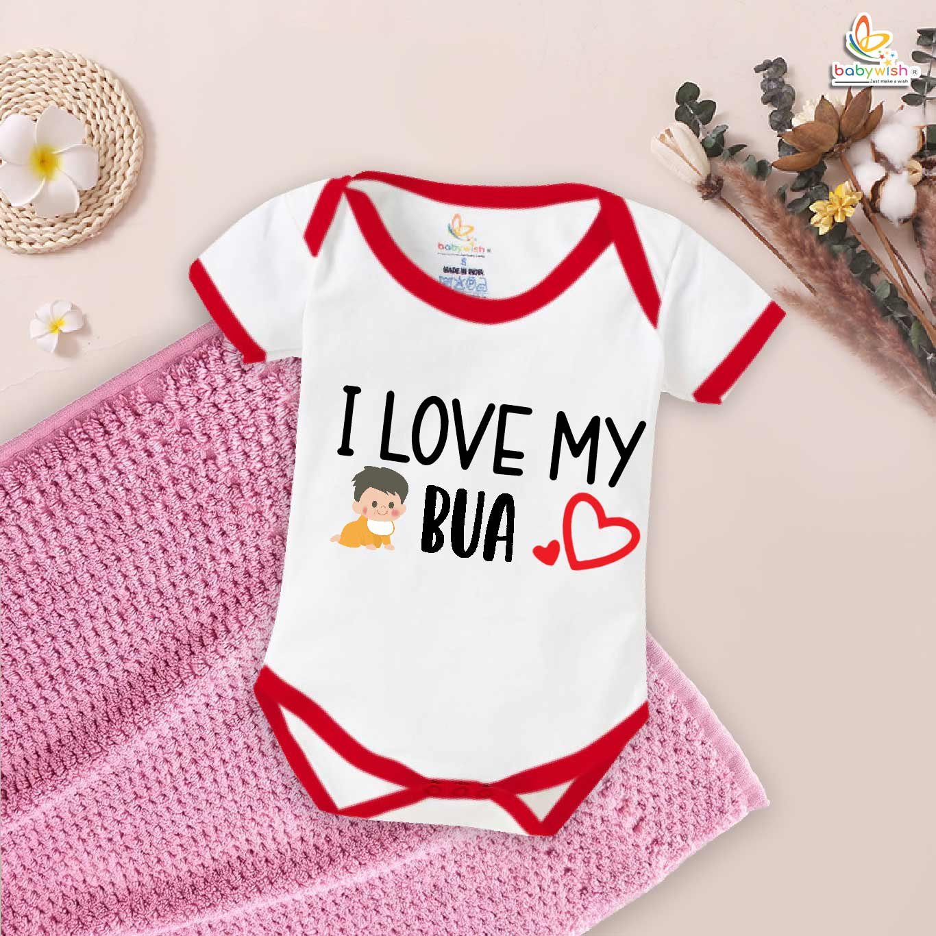 I Love My Bua Baby Romper – Heart Print Bodysuit for Baby Girl or Boy | Bua Gift, Indian Aunt Baby Outfit, Babywish