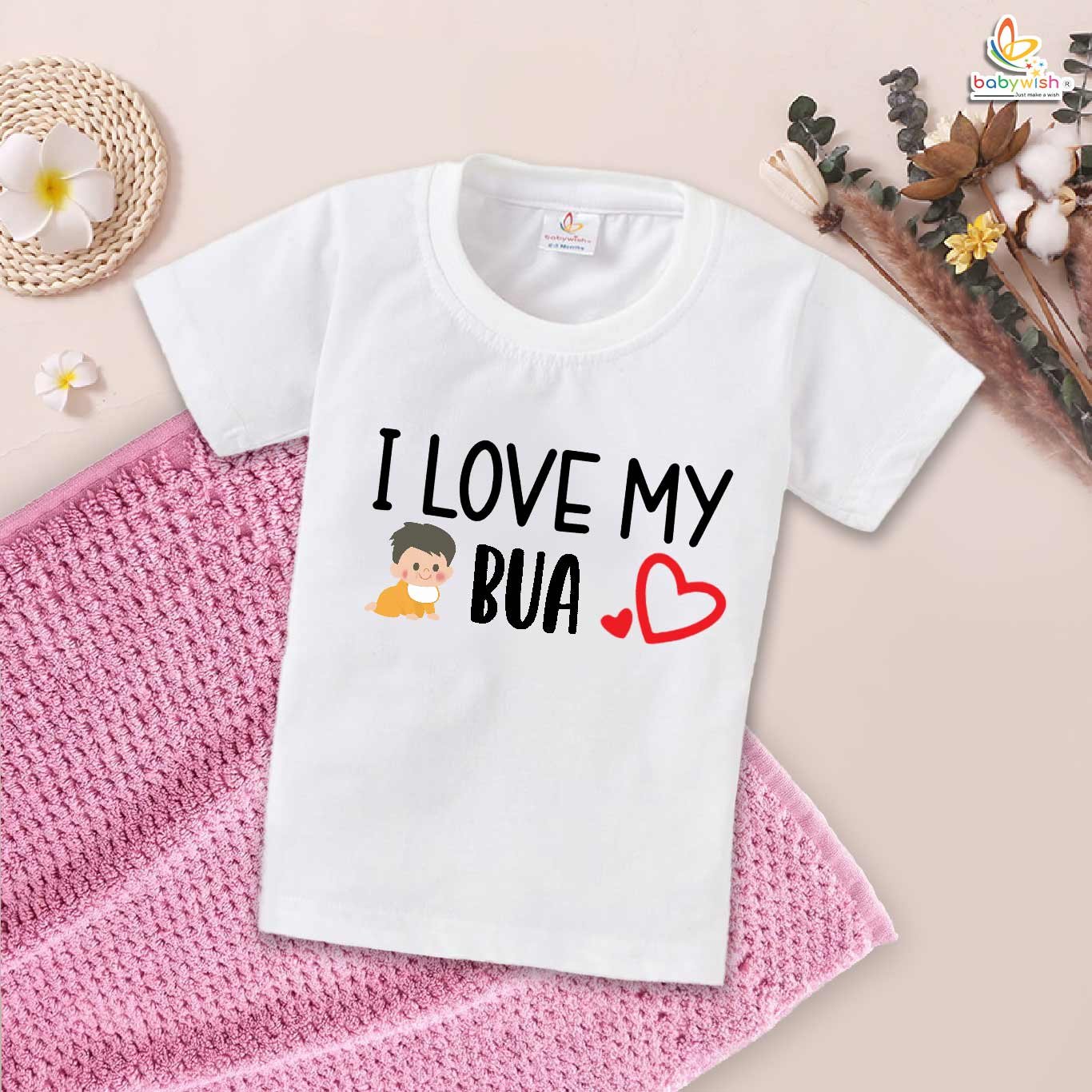 I Love My Bua T-Shirt with Heart Print – Cute Auntie Shirt for Women | Gift for Indian Bua, Family Matching Outfit, Babywish