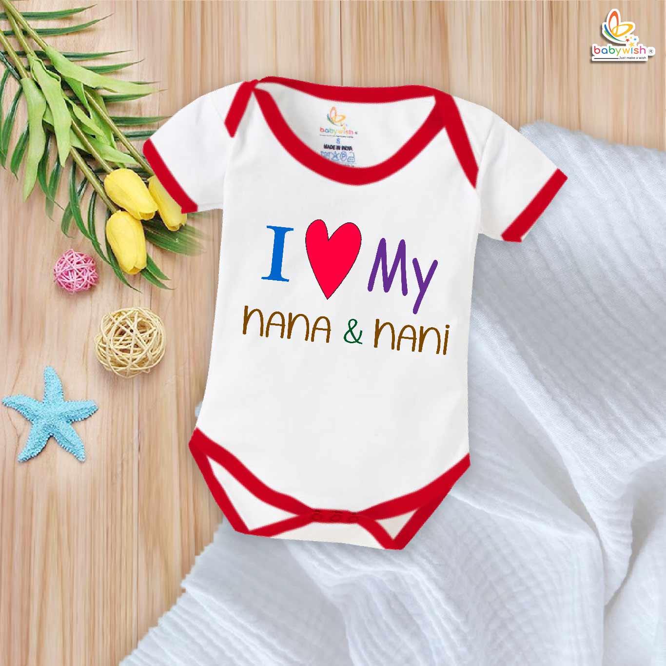 White Cotton “I Love My Nana & Nani” Baby Onesie for Newborn Babies