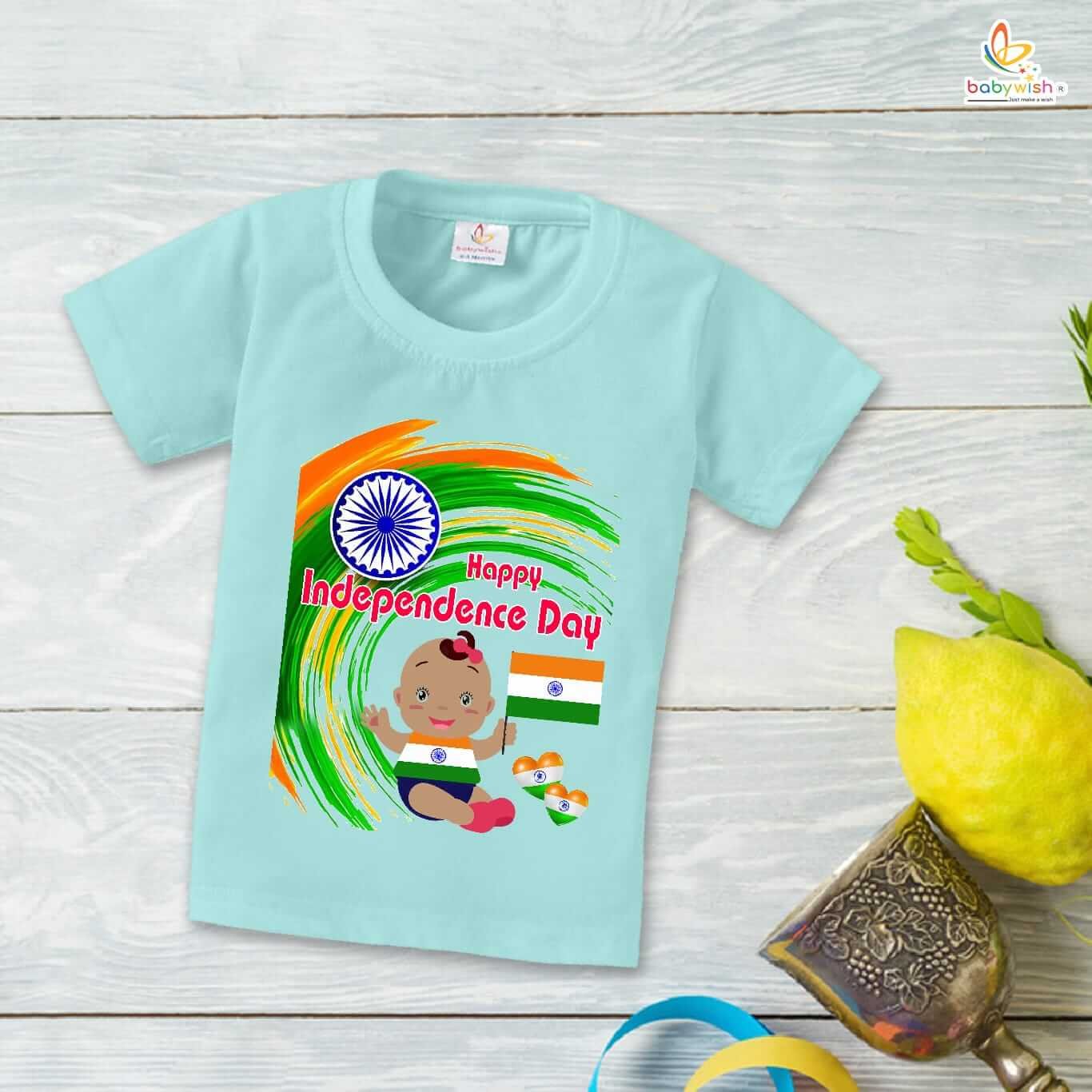 Independence Day T-Shirt for Boys and Girls – 15th August Celebration Tee, Comfortable Cotton Half Sleeve Topwear for Kids, Happy Independence Day – Babywish