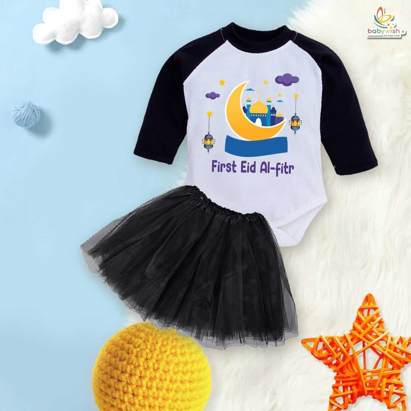 Newborn girls tutu skirt Full Sleeve romper Eid print onesies bodysuits for baby 0 to 12 months