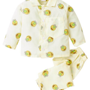 Baby Avocado Print Cotton Sleepsuit Set for Kids Soft Button Down Pajama Nightwear
