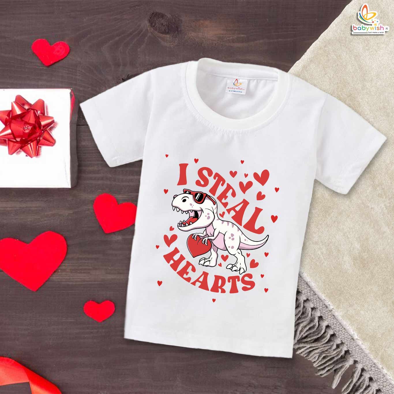 My First Valentine’s Day T-Shirt | "I Steal Hearts" Dinosaur Print Baby & Toddler Tee – Babywish
