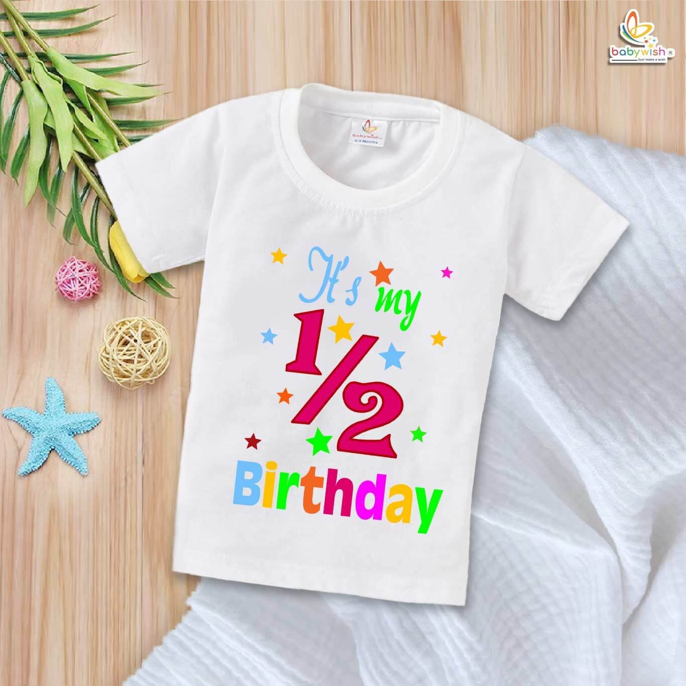 It’s My 1/2 Birthday T-Shirt – My First Half Birthday Outfit for Baby Boys & Girls – Cute Star Design 6 Month Celebration Shirt – Babywish