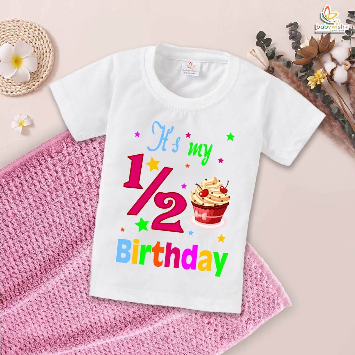 It’s My 1/2 Birthday T-Shirt – My First Half Birthday Outfit for Baby Boys & Girls – Cute Cherry Design 6 Month Shirt – Babywish