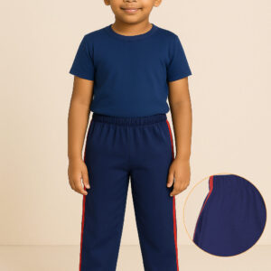 Comfortable Kids Pajama Set | Soft Cotton Dark Blue Nightwear with Orange Side Stripes | Breathable & Skin-Friendly Sleepwear for Boys & Girls | Stylish & Cozy Night Suit for Kids Babywish