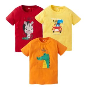 Kids Cotton T-Shirt for Boys and Girls | Soft Short Sleeve Topwear | Combo Set of 3 Multicolor Tees | Summer Daily Wear Comfortable Outfit