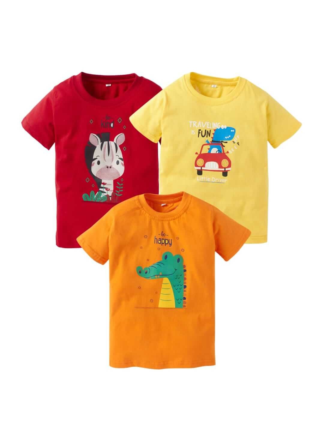Kids Cotton T-Shirt for Boys and Girls | Soft Short Sleeve Topwear | Combo Set of 3 Multicolor Tees | Summer Daily Wear Comfortable Outfit