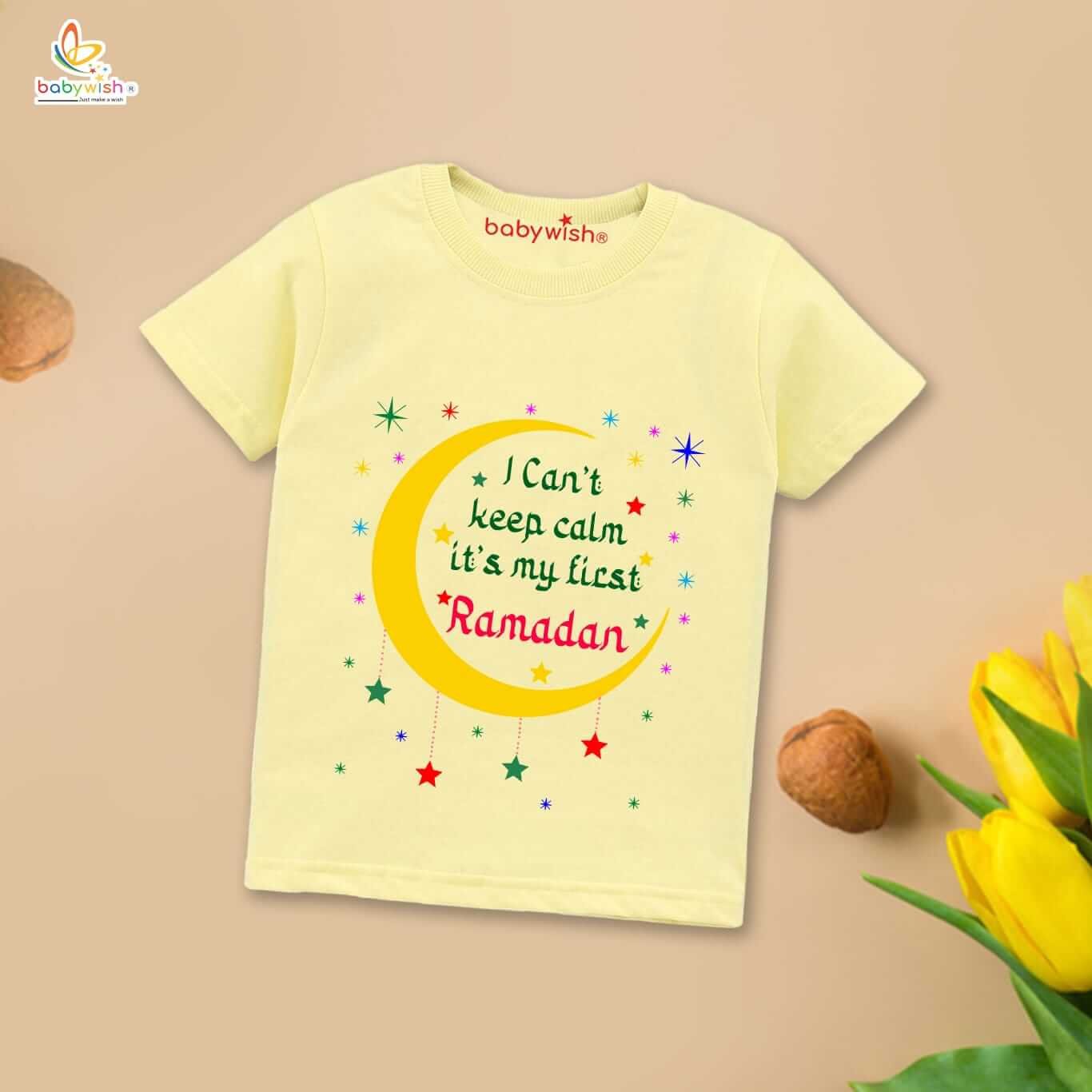 Eid T-shirt for Kids Unisex Ramadan Topwear Outfit | Printed Half Sleeve Tshirt Dress for Boys & Girls | "I Can't Keep Calm It's Ramadan"
