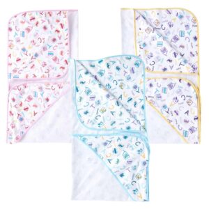 Baby Flannel Hooded Towels for Newborn – Soft Alphabet Print Bath Towel for Boys and Girls, Infant Kids Hooded Towel for Comfortable Bath Time