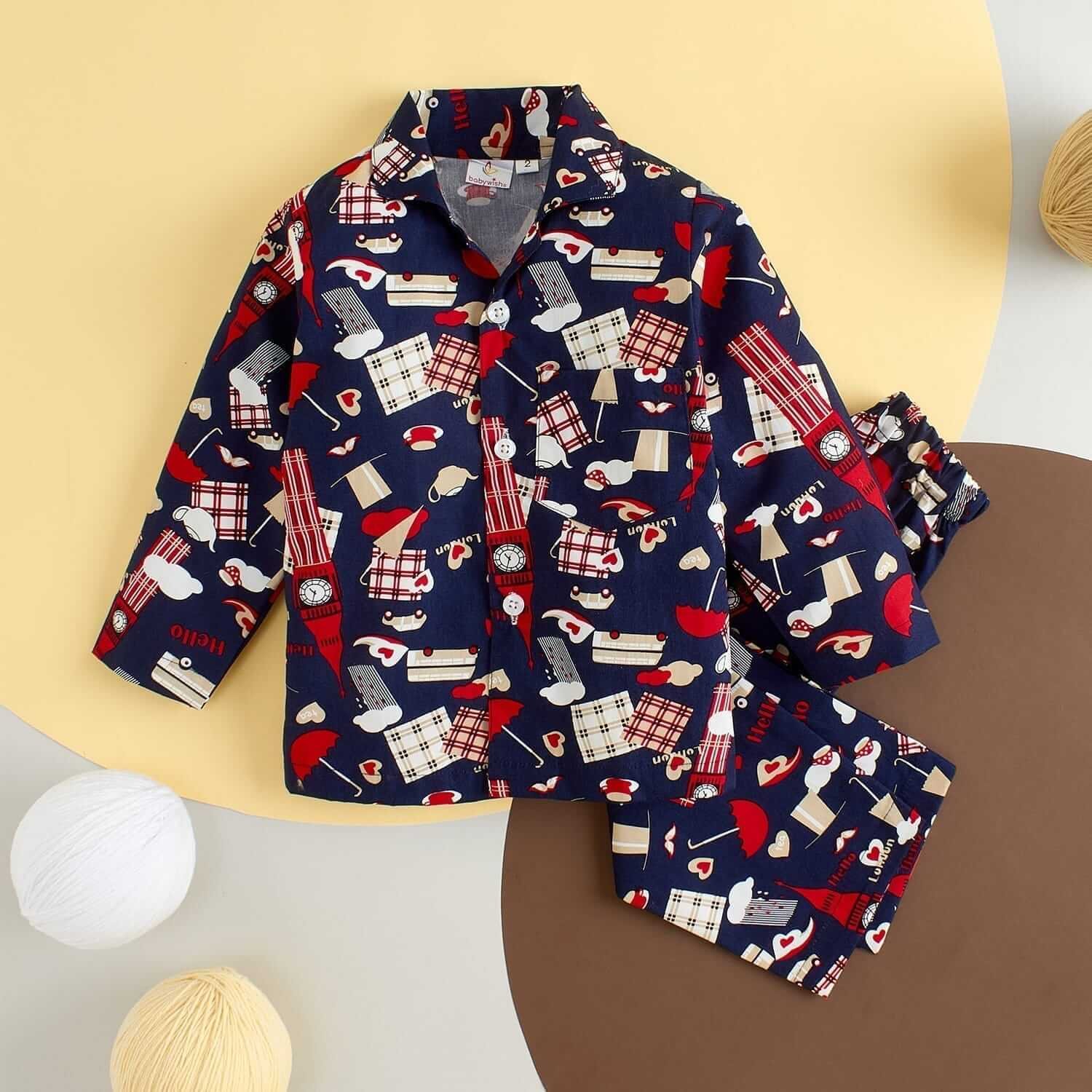 Kids Sleepsuit for Baby Boys and Girls Long Sleeve Topwear and Pajamas Set Baby Clothing Sleepwear Set Blue Clock Print Perfect for Newborns and Toddlers