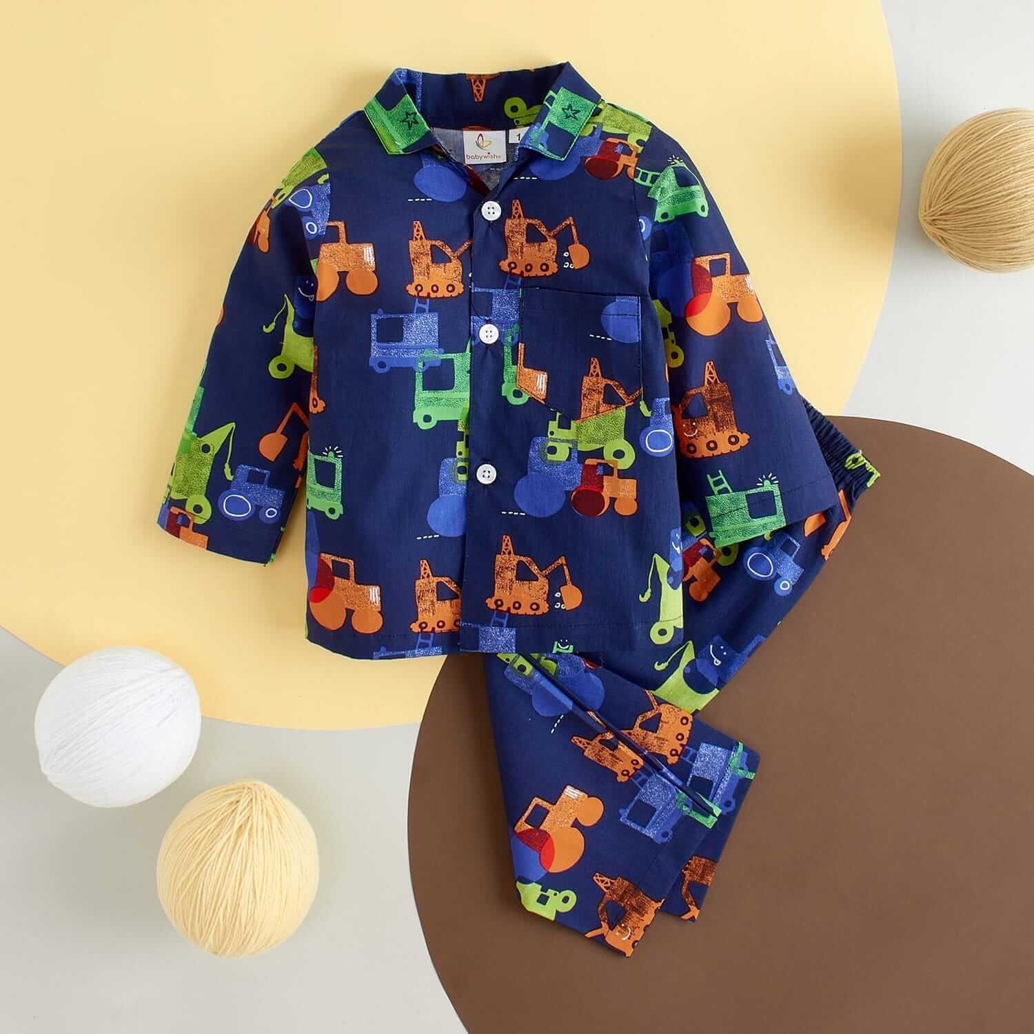 Kids Sleepsuit for Baby Boys and Girls Long Sleeve Topwear and Pajamas Set Baby Clothing Sleepwear Set Blue Construction Print Perfect for Newborns and Toddlers