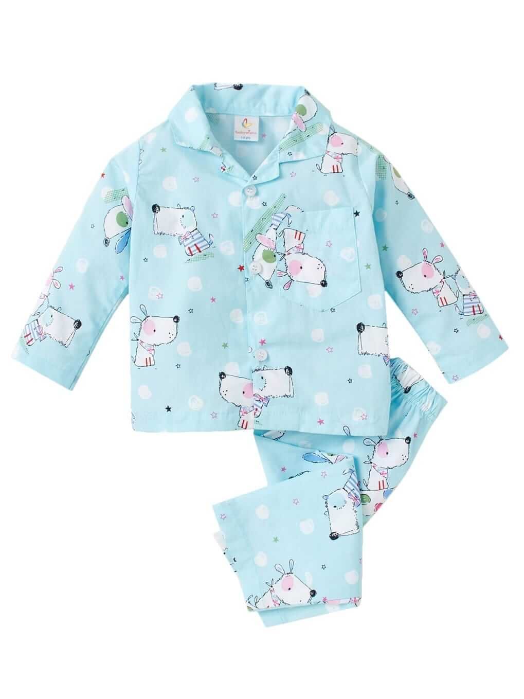 Kids Sleepsuit for Baby Boys and Girls Long Sleeve Topwear and Pajamas Set Baby Clothing Sleepwear Set Blue Cow Theme for Newborns and Toddlers