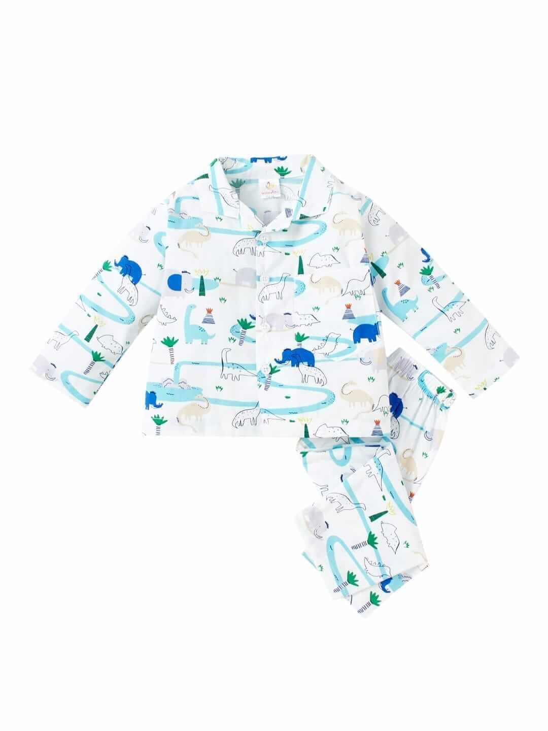 Kids Sleepsuit for Baby Boys and Girls Long Sleeve Topwear and Pajamas Set Baby Clothing Sleepwear Set Blue Elephant Print for Newborns and Toddlers