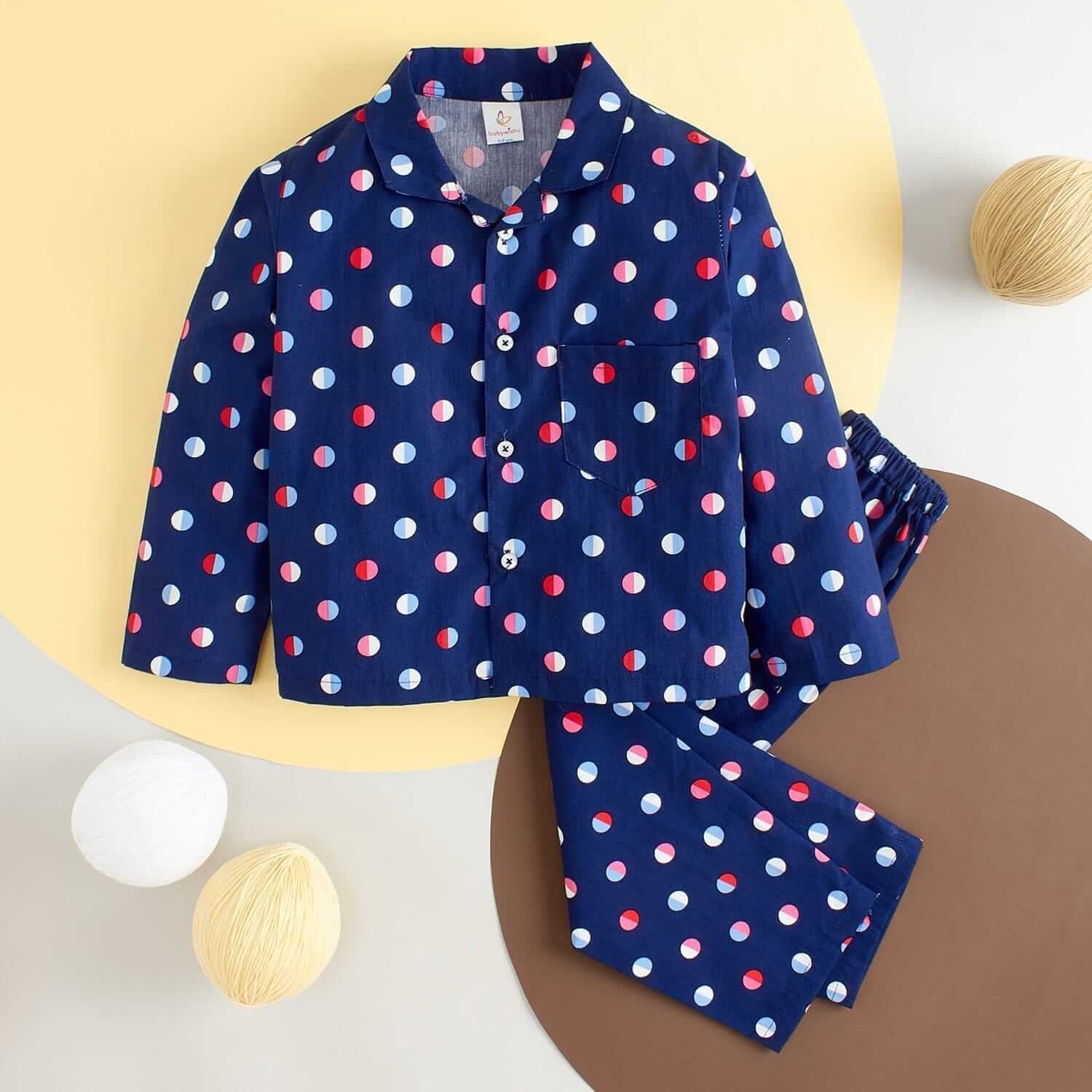 Kids Sleepsuit for Baby Boys and Girls Long Sleeve Topwear and Pajamas Set Baby Clothing Sleepwear Set Blue Polka Dot Print for Newborns and Toddlers