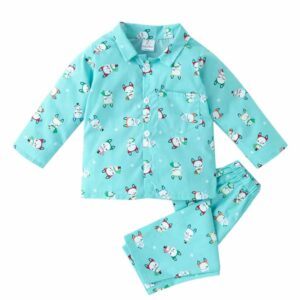 Aqua Blue Cartoon Bunny Printed Full Sleeve Baby Night Suit Set for Baby Boys and Girls