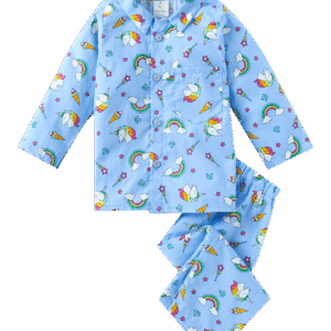 Sky Blue Unicorn Rainbow Printed Full Sleeve Night Suit Set for Baby Boys and Girls