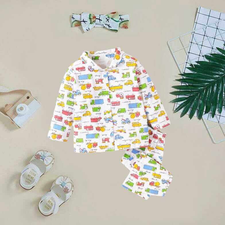 Kids Sleepsuit for Baby Boys and Girls Long Sleeve Topwear and Pajamas Set Baby Clothing Sleepwear Set Car Theme Perfect for Newborns and Toddlers