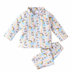 White Unicorn Rainbow Printed Full Sleeve Baby Night Suit Set for Baby Boys and Girls