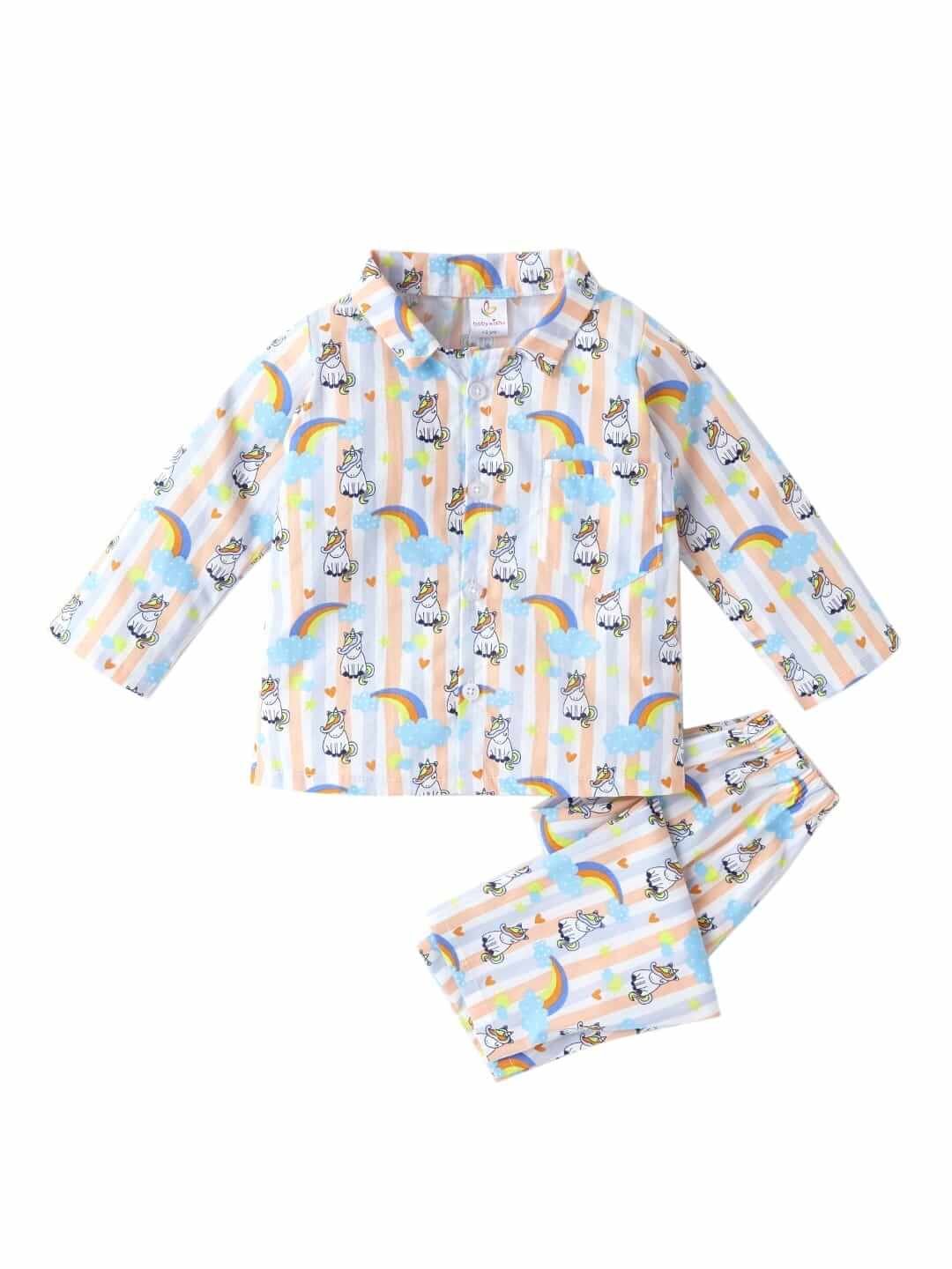 Kids Sleepsuit for Baby Boys and Girls Long Sleeve Topwear and Pajamas Set Baby Clothing Sleepwear Set Cloud Rainbow Perfect for Newborns and Toddlers