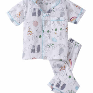 White Animal Printed Half Sleeve Night Suit Set for Baby Boys & Girls