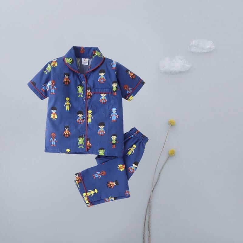 Kids Sleepsuit for Baby Boys and Girls Long Sleeve Topwear and Pajamas Set Baby Clothing Sleepwear Set Blue Superhero Theme Perfect for Newborns and Toddlers