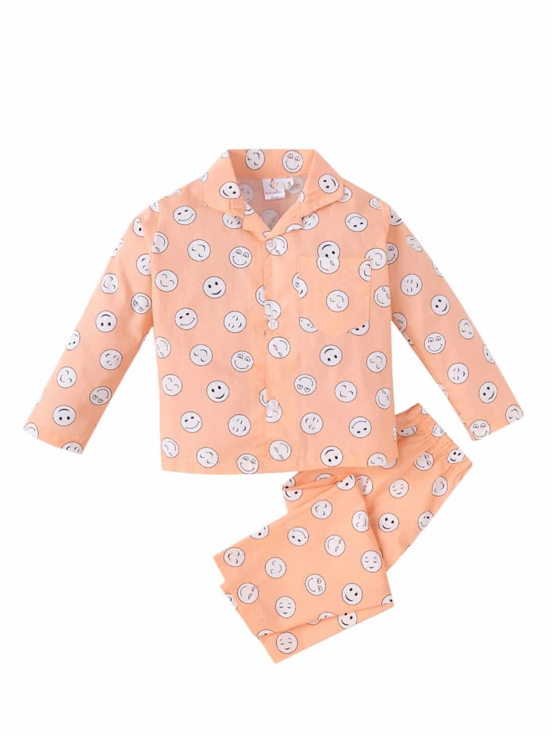 Kids Sleepsuit for Baby Boys and Girls Long Sleeve Topwear and Pajamas Set Baby Clothing Sleepwear Set Orange Smiley Print Perfect for Newborns and Toddlers