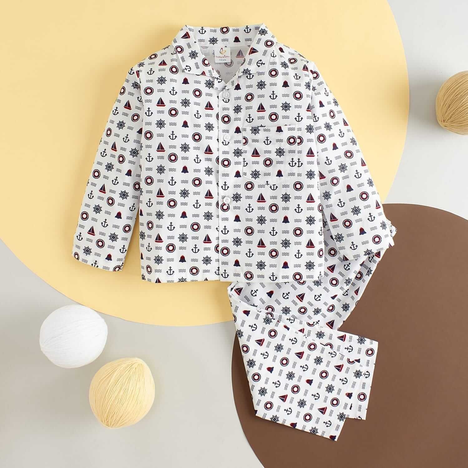 Kids Sleepsuit for Baby Boy’s and Girl’s Topwear and Pajamas Set Long Sleeve Sleepwear Baby Clothing Sets - White Wheel Print