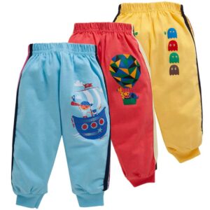 Baby combo track pants set with colorful cartoon prints for boys and girls by Babywish
