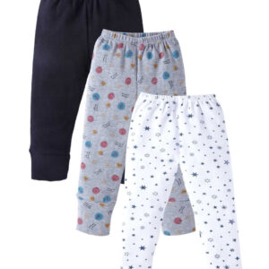 Baby Boys Girls Cotton Pajama Pants Pack of 3 Soft Printed Nightwear Lounge Wear Bottom Wear for Babies Kids 0-12 Months 1-10 Years White Multicolor Babywish